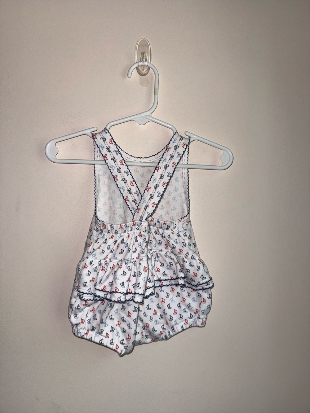 Kissy Kissy White Romper with Red and Navy Sailboat - Picture 2 of 3